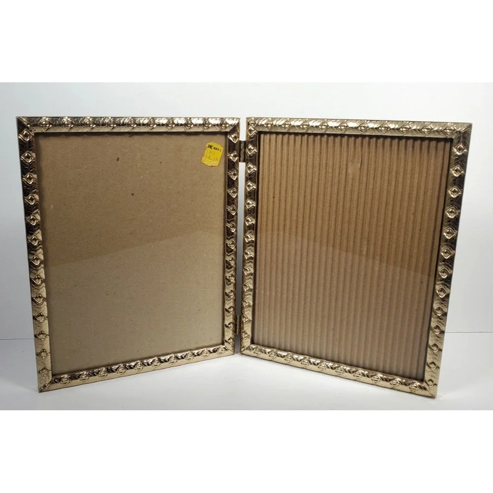 Vintage Double Picture Frame Brass Metal 8X10 Free Stand Portrait‎